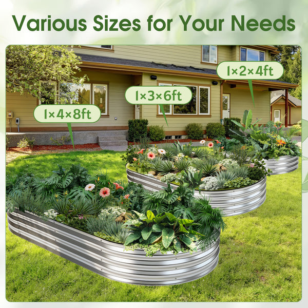 CONCETTA Galvanized Raised Garden Bed Kit with Safe Rubber Edging, Oval Metal Planter Box for Vegetables, Flowers, Herbs for Outdoor Gardening