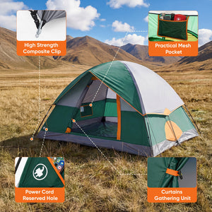SHOUFTW 2-4 Person Waterproof Camping Tent with Rainfly, Easy Setup Dome Tent with Mesh Windows & Skylight Vent, Lightweight Portable Tent for Outdoor Camping, Hiking, Festivals & Backyard