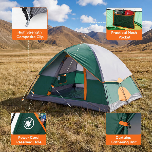 SHOUFTW 2-4 Person Waterproof Camping Tent with Rainfly, Easy Setup Dome Tent with Mesh Windows & Skylight Vent, Lightweight Portable Tent for Outdoor Camping, Hiking, Festivals & Backyard