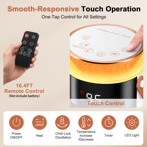 CONCETTA 25" Tower Space Heater,1500W Electric Heater with Remote,15H Timer,Child Lock,60° Oscillation,for Indoor, Living Room, Bedroom, Office & Home