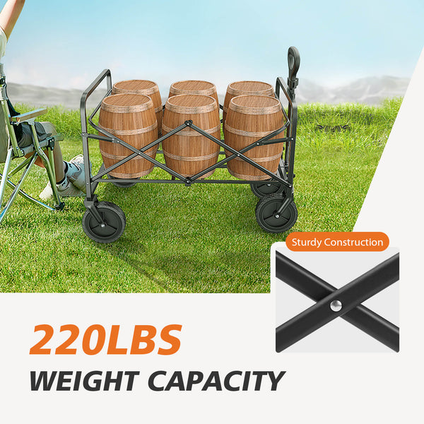 CONCETTA Collapsible Foldable Wagon Cart-with All-Terrain Wheels, Heavy Duty Utility Grocery Wagon with Drink Holders for Shopping Sports Camping