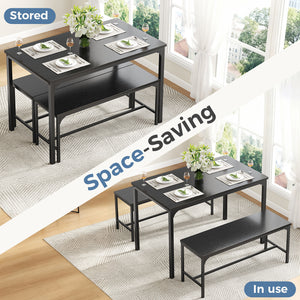 CONCETTA 3-Piece Dining Table Set with 1 Table,2 benches,Space-Saving Small Dining Set for 2–4 People for Apartment, Daily Meals & Bistro