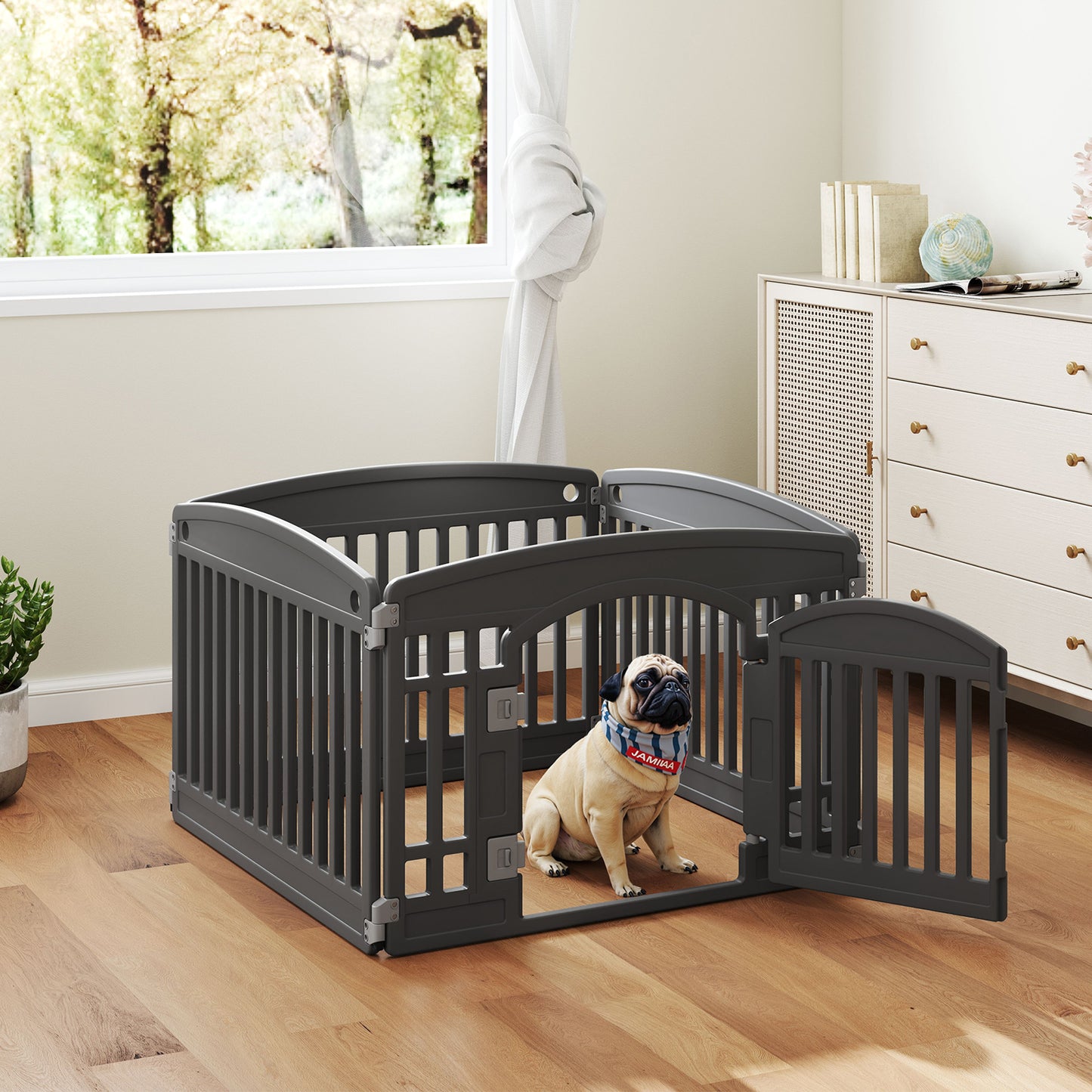 CONCETTA 24 Inch 4-Panel Portable Dog Playpen for Indoor, Plastic Lightweight Indoor Puppy Pen with Door, Customizable