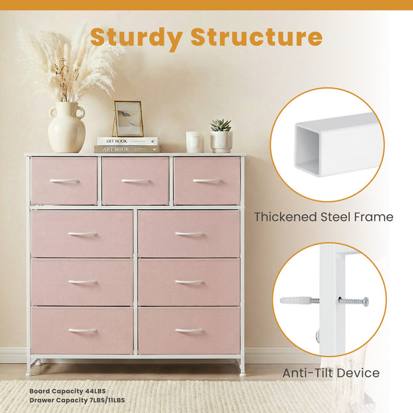 CONCETTA 9-Drawer Fabric Dresser, TV Cabinet Sideboard, Storage Organizer Cabinet for Living Room, Bedroom, Office