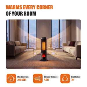 SHOUFTW 1500W Space Heater, 23" Electric Heater with Remote and Thermostat, 12H Timer, 4 Modes & 70°Oscillation, Overheat & Tip-Over Protection for Indoor