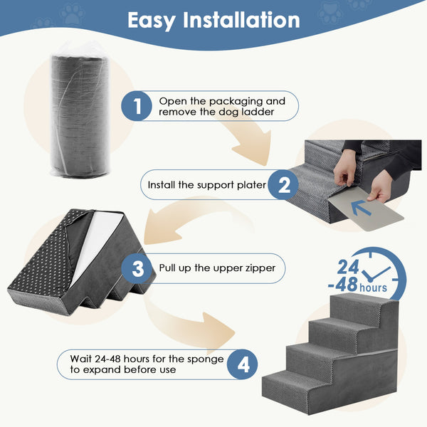 SHOUFTW Round Edge Pet Stairs Ramp, High-Density Foam Dog Cat Steps, Non-Slip Indoor Ladder for Couch, High Beds, Car, Gray