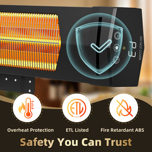 SHOUFTW Portable Infrared Outdoor & Indoor Space Heater, Remote Control Electric Wall/Ceiling Mounted for Patio Garage Commercial, Black