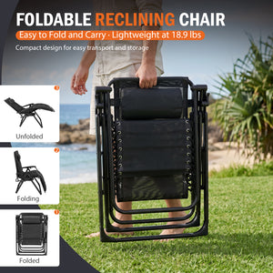 SHOUFTW Padded Zero Gravity Lounge Chair with Detachable Cushion & Side Tray, Folding Reclining Patio Chair, Outdoor Lawn Lounger