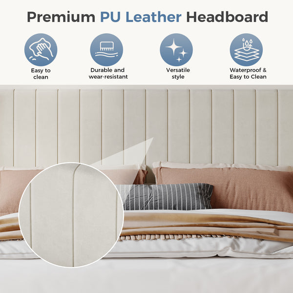 CONCETTA Full Size Bed Frame with Wingback PU Upholstered Headboard and Wooden Slats Support, No Box Spring Needed, Easy Assembly, Black