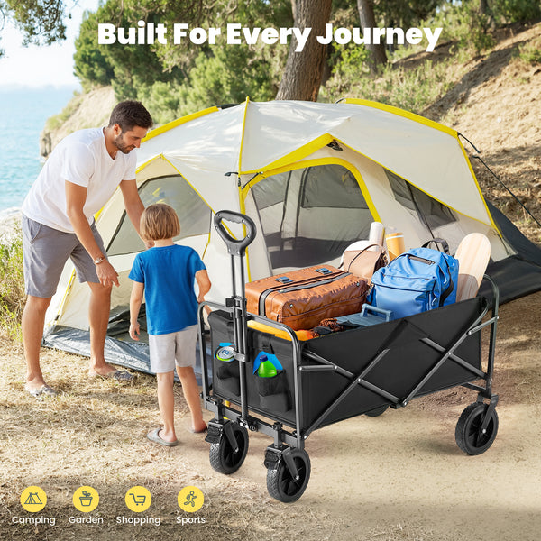 CONCETTA Foldable Utility Cart, Large Capacity Shopping Wagon Cart with Drink Holders for Outdoors