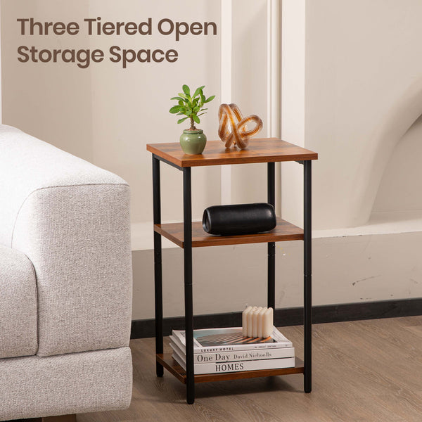 CONCETTA End Table with 3-Tier Storage, Narrow Nightstand for Small Spaces, Easy to Assemble