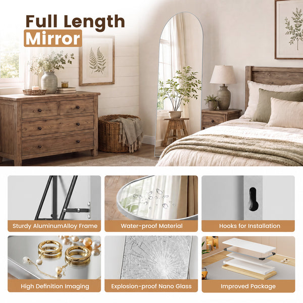 CONCETTA Arched Full Length Mirror, Full Body Standing Mirror Hanging Leaning for Home, Silver