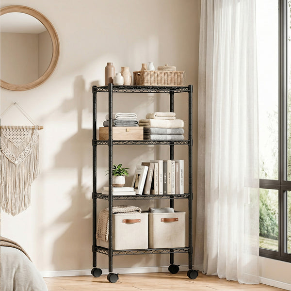 CONCETTA Heavy Duty Storage Shelves with Wheels, Adjustable Shelving Unit for Garage, Kitchen, Pantry, 200 lbs per Shelf, Black