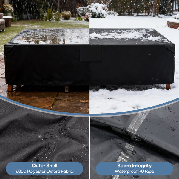 CONCETTA Rectangular Patio Furniture Cover, 600D Waterproof Outdoor Dining Table & Chair Cover, Heavy Duty