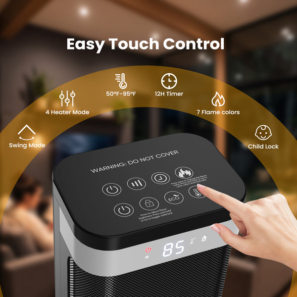 SHOUFTW 1500W Space Heater, 24" Electric Heater with Remote and Thermostat, 12H Timer, 4 Modes & 70°Oscillation, Overheat & Tip-Over Protection for Indoor