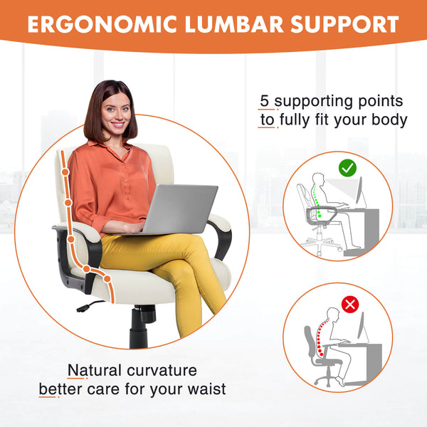 CONCETTA Adjustable Computer Desk Chair with Lumbar Support,Padded Armrest,Swivel Rolling