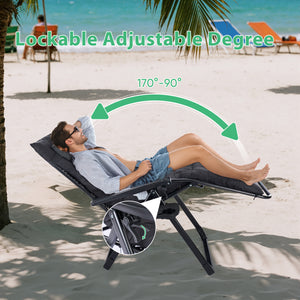 CONCETTA Padded Zero Gravity Chair, Lounge Chair with Removable Cushion and Trays,Folding deck chair patio chair, Lawn Lounger, Gray