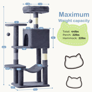 CONCETTA 44in Multi Level Cat Tree Tower,Cat Scratching Posts with Large Top Perch and Hammock