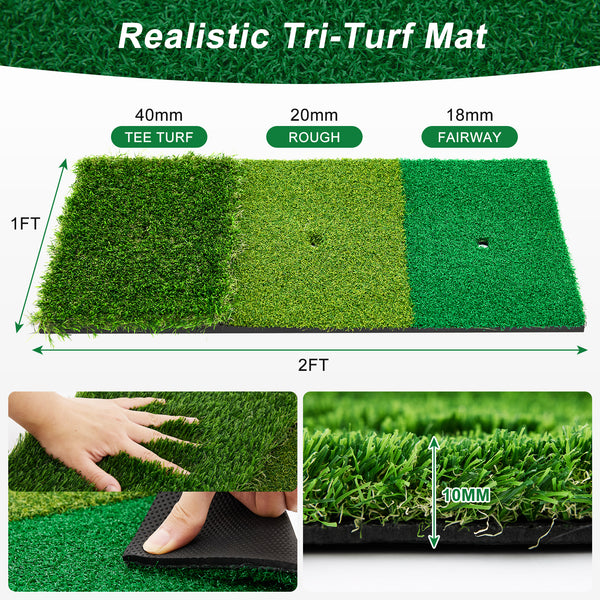 10x7 Ft Golf Practice Hitting Net with Tri-Turf Mat for Indoor Outdoor Use - Real Feel Golf Mats & Portable Golf Net for Garage, Backyard, Driving
