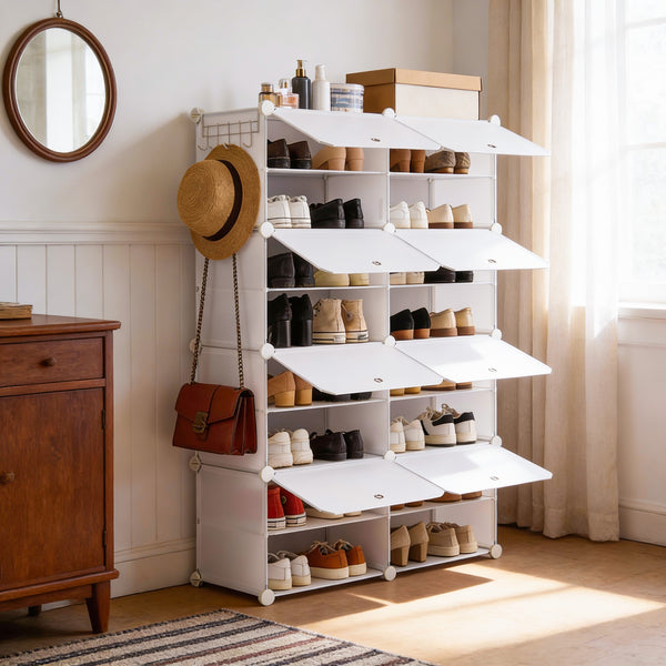 CONCETTA Shoe Rack, 24 Pair Plastic Shelves Storage Organizer for Closet Hallway Bedroom Entryway
