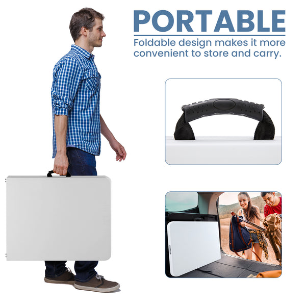 CONCETTA Outdoor Indoor Portable Folding Table, Heavy Duty Foldable Table, Carrying Handle for Camping Picnic
