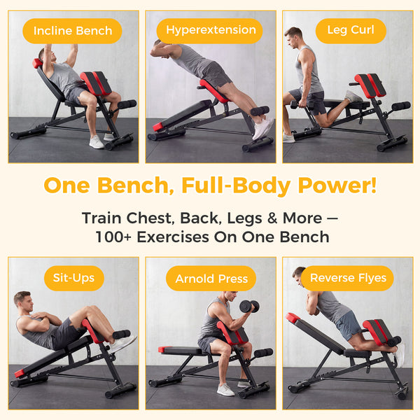 CONCETTA Multi-Functional FID Weight Bench for Full All-in-One Body Workout – Hyper Back Extension, Roman Chair, Adjustable Ab Sit-up Bench, Incline/Decline Bench, Flat Bench
