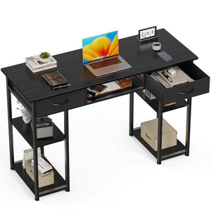 JOINSUN 32/48 Inch Small Desk with Fabric Drawers & Storage Bag Iron Hook, Computer Desk,White Vanity Desk with Storage for Bedroom