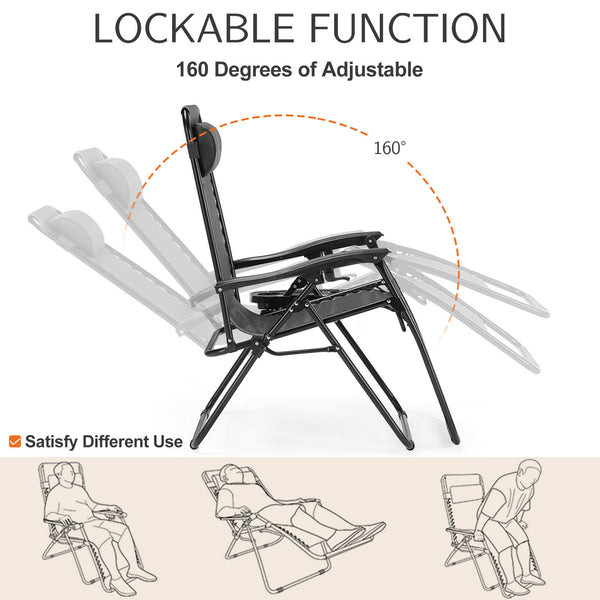 JOINSUN Zero Gravity Chairs - Set of 2 portable recliners with adjustable steel mesh for beach, camping, patio and lawn