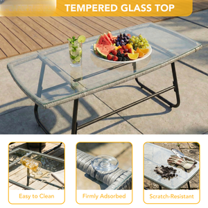 CONCETTA 3 Piece Outdoor Patio Furniture Set, Wicker Bistro Chairs with Glass Top Table for Apartment Balcony, Small Backyard, Porch and Deck