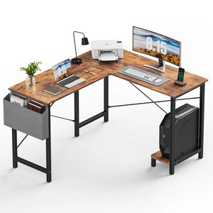 CONCETTA 49 Inch Modern L Shaped Computer Desk with Lower Storage Shelf & Side Bag, Two-Way Convertible Corner Gaming Table for Home Office