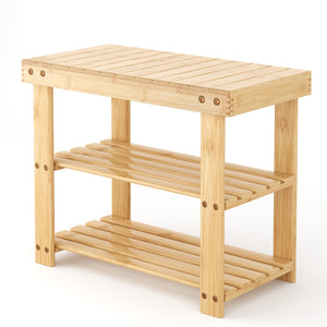 CONCETTA Bamboo Shoe Rack & Bench, 3-Tier 280 lb Capacity Storage Organizer for Entryway, Living Room, Balcony