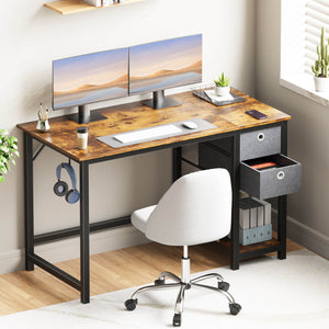CONCETTA Computer Desk -40/47/55 inch Desk Study Desk with 2 Drawer Storage Shelf Headphone Hook for Bedroom, Game Room, Office, Living Room