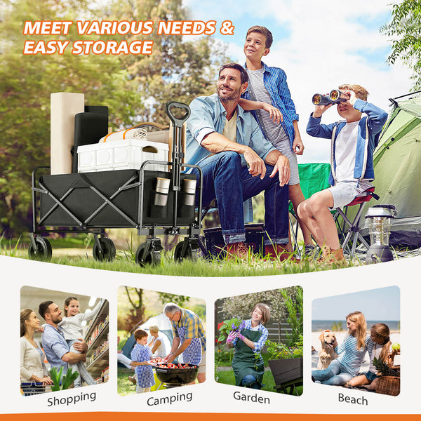 CONCETTA Wagons Carts Foldable with All-Terrain Wheels - foldable, extra large capacity, with drink holder, Suitable for Camping Sports Outdoor Activities
