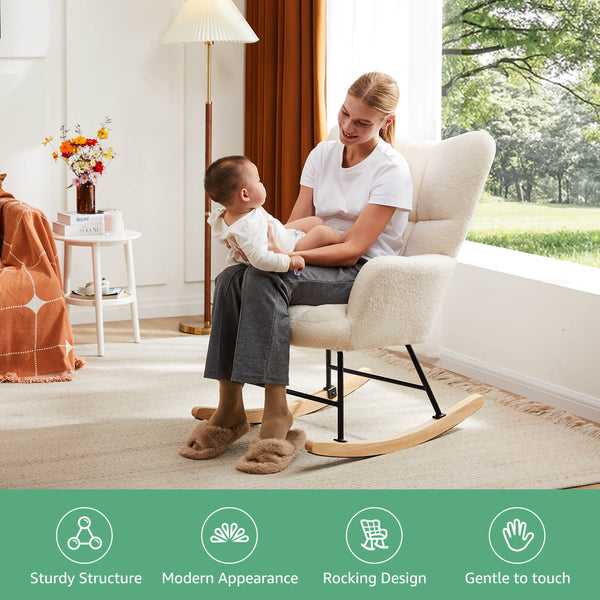 CONCETTA  Rocking Chair Nursery, with High Backrest, Reading Chair Modern Rocking Accent Chairs Glider Recliner for Living Room, Nursery, Bedroom