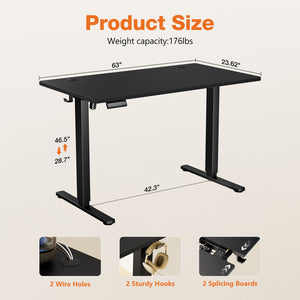 CONCETTA Electric Adjustable Height Standing Desk - 63 x 24 inch Desk Workstation