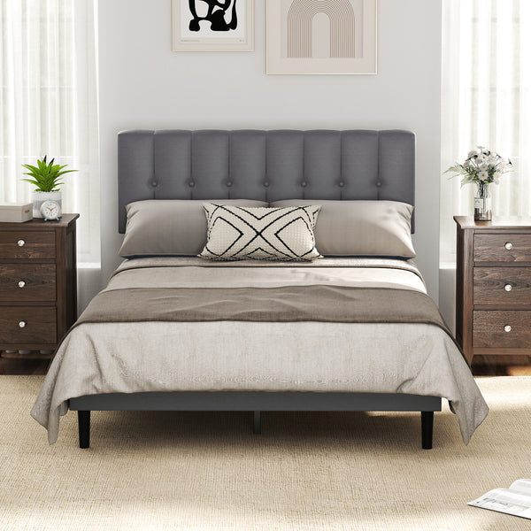 CONCETTA Grey Soft-Padded Bed, Grey Linen Sponge, Metal Frame, Full