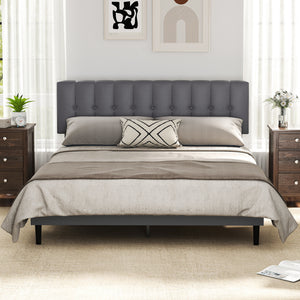 CONCETTA Grey Soft-Padded Bed, Grey Linen Sponge, Metal Frame, Full