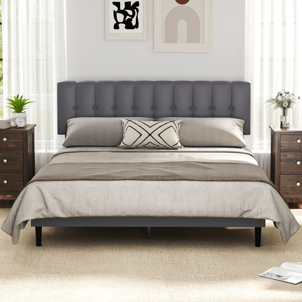 CONCETTA Grey Soft-Padded Bed, Grey Linen Sponge, Metal Frame, Full