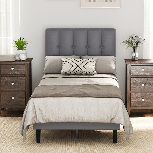 CONCETTA Grey Soft-Padded Bed, Grey Linen Sponge, Metal Frame