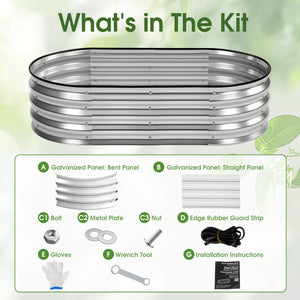 CONCETTA Galvanized Raised Garden Bed Kit with Safe Rubber Edging, Oval Metal Planter Box for Vegetables, Flowers, Herbs for Outdoor Gardening