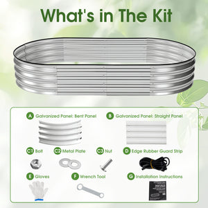 CONCETTA Galvanized Raised Garden Bed Kit with Safe Rubber Edging, Oval Metal Planter Box for Vegetables, Flowers, Herbs for Outdoor Gardening