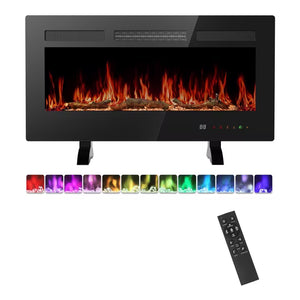 CONCETTA 1500W Electric Fireplace with 13 Flame Colors, 12-Hour Timer, Low-Noise, Wall-Mounted, Freestanding, or Built-In