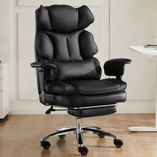 CONCETTA Office Computer Chair - High Back PU Leather Taipan Swivel Chair with Ergonomic Leg Rest and Lumbar Support, Height Adjustable