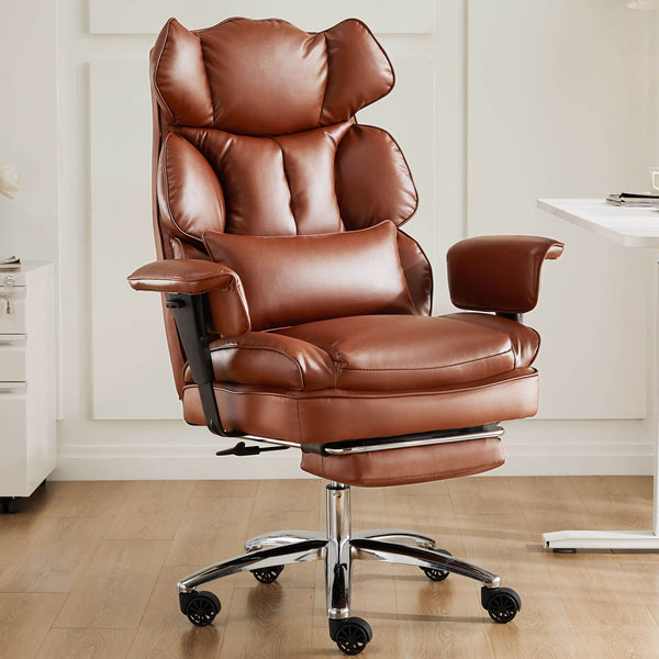 CONCETTA Office Computer Chair - High Back PU Leather Taipan Swivel Chair with Ergonomic Leg Rest and Lumbar Support, Height Adjustable