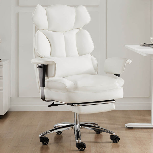 CONCETTA Office Computer Chair - High Back PU Leather Taipan Swivel Chair with Ergonomic Leg Rest and Lumbar Support, Height Adjustable