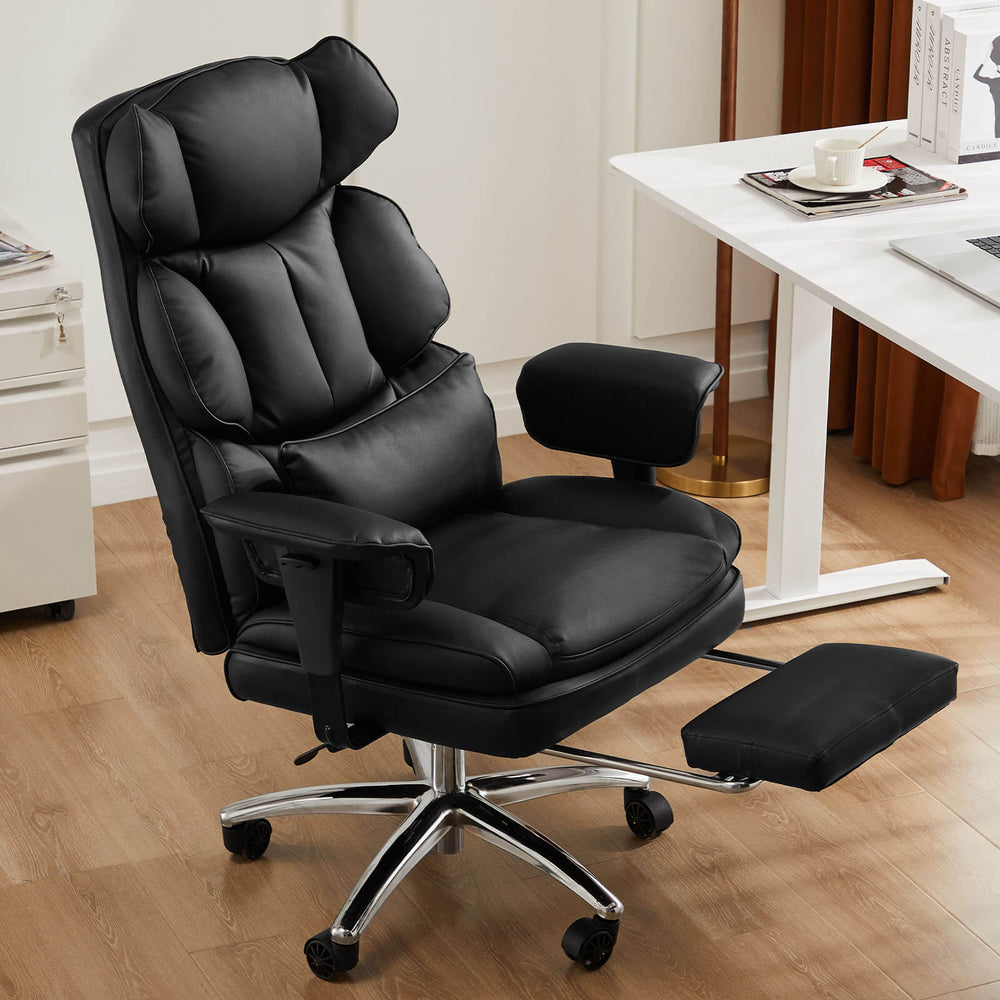 CONCETTA Office Computer Chair - High Back PU Leather Taipan Swivel Chair with Ergonomic Leg Rest and Lumbar Support, Height Adjustable