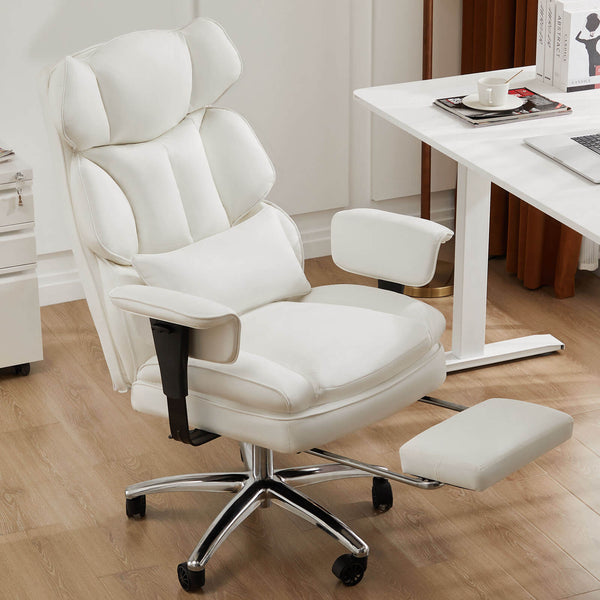 CONCETTA Office Computer Chair - High Back PU Leather Taipan Swivel Chair with Ergonomic Leg Rest and Lumbar Support, Height Adjustable
