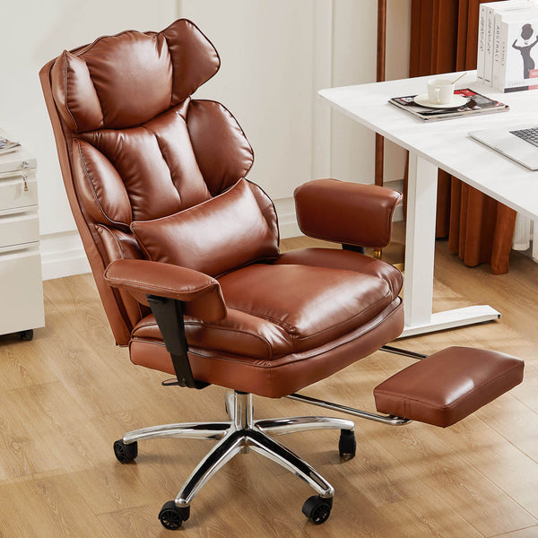 CONCETTA Office Computer Chair - High Back PU Leather Taipan Swivel Chair with Ergonomic Leg Rest and Lumbar Support, Height Adjustable