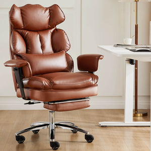 CONCETTA Office Computer Chair - High Back PU Leather Taipan Swivel Chair with Ergonomic Leg Rest and Lumbar Support, Height Adjustable