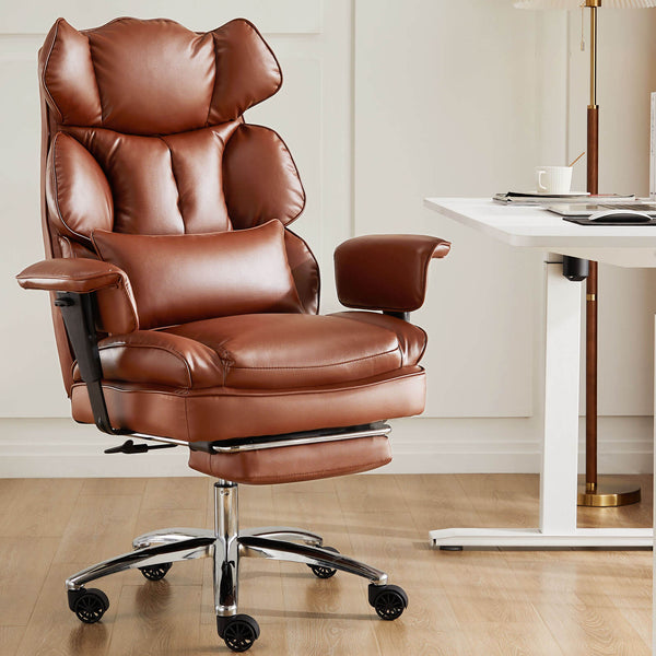 CONCETTA Office Computer Chair - High Back PU Leather Taipan Swivel Chair with Ergonomic Leg Rest and Lumbar Support, Height Adjustable